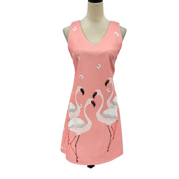 Gabby Skye NWT Salmon Pink Woven Texture Flamingo Novelty Sleeveless Dress - Picture 2 of 15